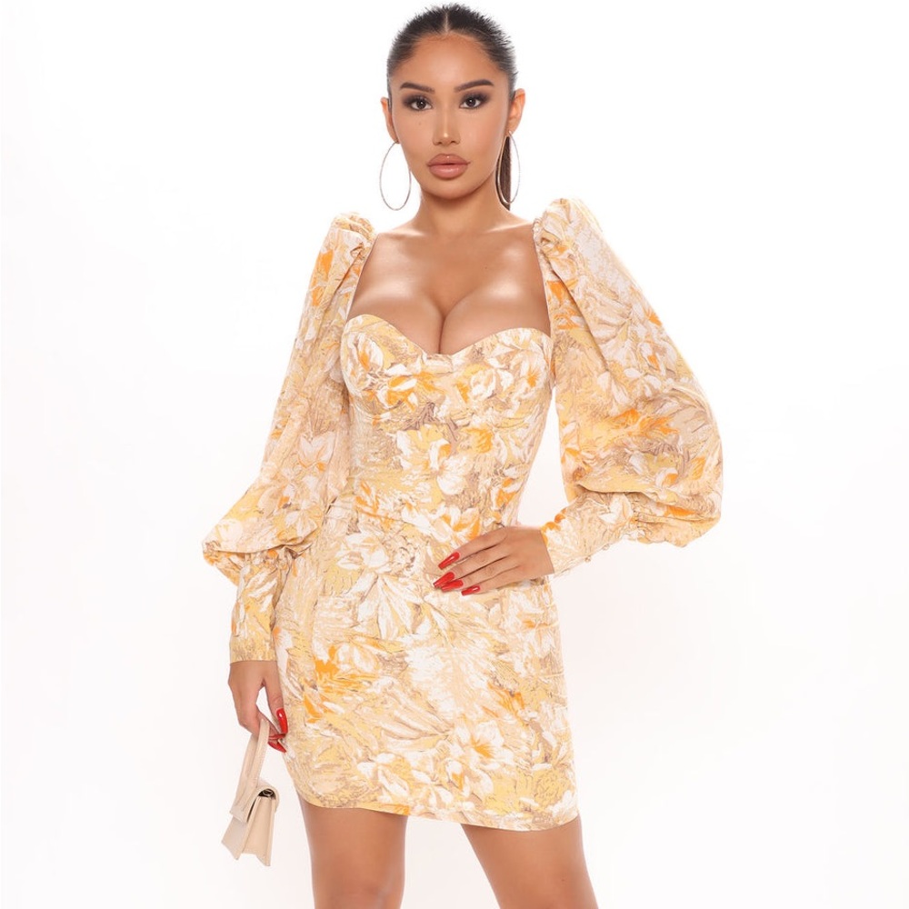 Jillian Printed Mini Dress - Yellow